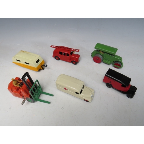 446 - A TRAY CONTAINING FORTY FOUR VINTAGE DINKY VEHICLES, to include Leyland Comet, observation coach, Co... 