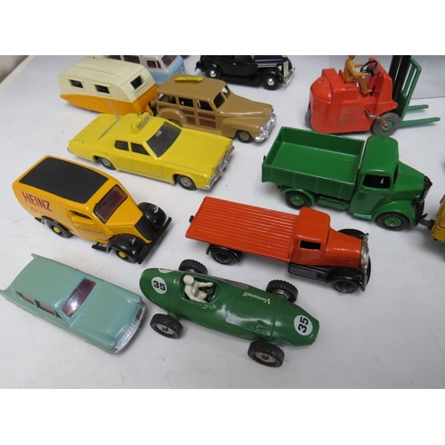 446 - A TRAY CONTAINING FORTY FOUR VINTAGE DINKY VEHICLES, to include Leyland Comet, observation coach, Co... 