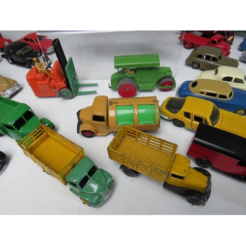 446 - A TRAY CONTAINING FORTY FOUR VINTAGE DINKY VEHICLES, to include Leyland Comet, observation coach, Co... 