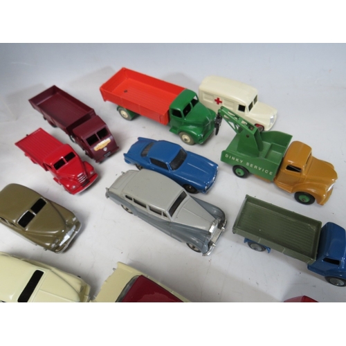 446 - A TRAY CONTAINING FORTY FOUR VINTAGE DINKY VEHICLES, to include Leyland Comet, observation coach, Co... 