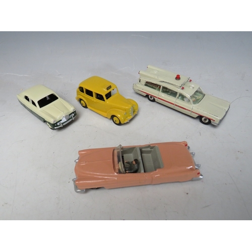 447 - A TRAY CONTAINING THIRTY FOUR VINTAGE DINKY ITEMS, to include Merryweather Marquis fire tender, Muir... 