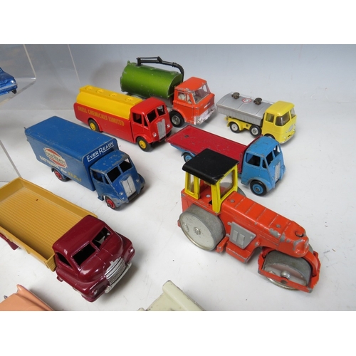 447 - A TRAY CONTAINING THIRTY FOUR VINTAGE DINKY ITEMS, to include Merryweather Marquis fire tender, Muir... 