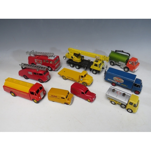 447 - A TRAY CONTAINING THIRTY FOUR VINTAGE DINKY ITEMS, to include Merryweather Marquis fire tender, Muir... 