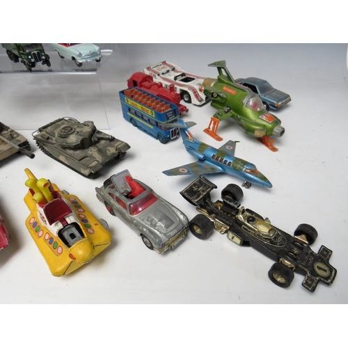 449 - A TRAY OF PLAYWORN DIE CAST TO INCLUDE DINKY UFO INTERCEPTOR, Dinky Hawker Siddeley aeroplane, Corgi... 