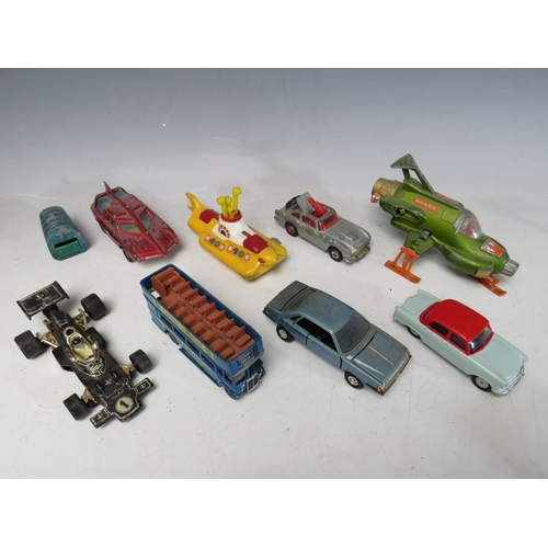 449 - A TRAY OF PLAYWORN DIE CAST TO INCLUDE DINKY UFO INTERCEPTOR, Dinky Hawker Siddeley aeroplane, Corgi... 