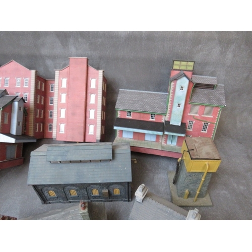 399 - THREE BOXES OF 00 GAUGE BUILDINGS, both plastic and card, together with 00 gauge model station build... 