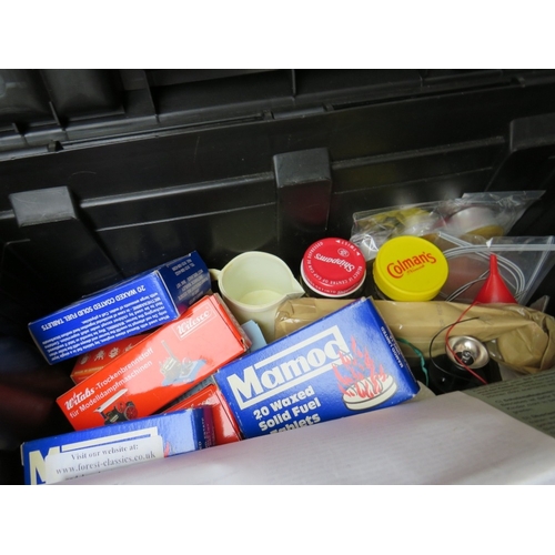 379 - TWO PLASTIC TOOL BOXES AND CONTENTS, contents include Unimat modelling tools and Mamod  / Wilesco re... 