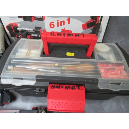 379 - TWO PLASTIC TOOL BOXES AND CONTENTS, contents include Unimat modelling tools and Mamod  / Wilesco re... 