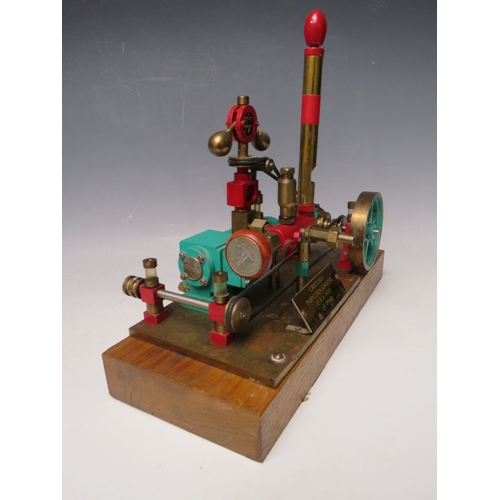 382 - A POPCORN ENGINE ON WOODEN PLINTH, with build instructions / plans