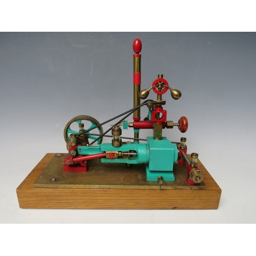 382 - A POPCORN ENGINE ON WOODEN PLINTH, with build instructions / plans