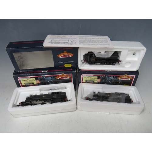 408 - THREE BOXED BACHMANN 00 GAUGE SCALE TANKS, to include 32201 Pannier tank 8763 BR black, 31452 Ivatt ... 