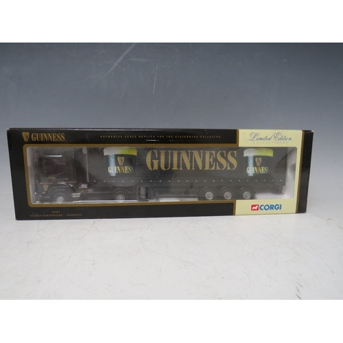 454 - FOUR BOXED CORGI 1:50 SCALE ARTICULATED LORRIES AND TRAILERS, to include Guinness Scania 76403, Bria... 