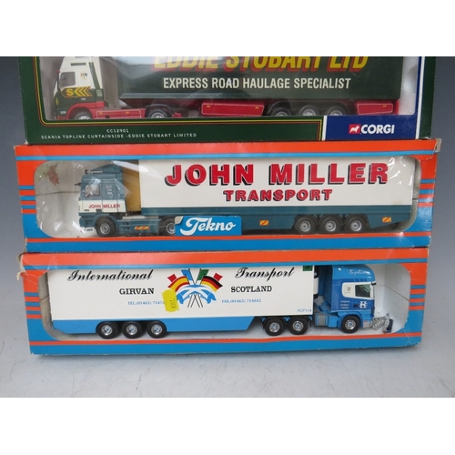 459 - TWO BOXED TENKO 1:50 SCALE ARTICULATED LORRIES AND TRAILERS, to include Girvan International Scania ... 