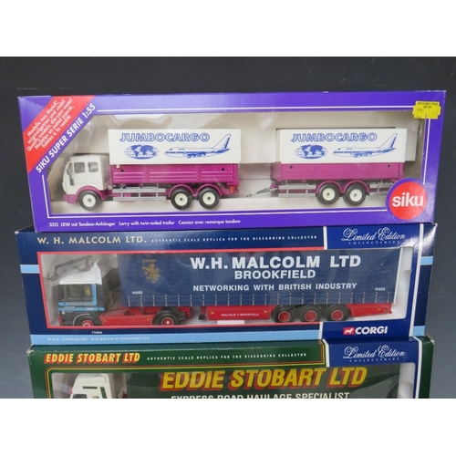 459 - TWO BOXED TENKO 1:50 SCALE ARTICULATED LORRIES AND TRAILERS, to include Girvan International Scania ... 