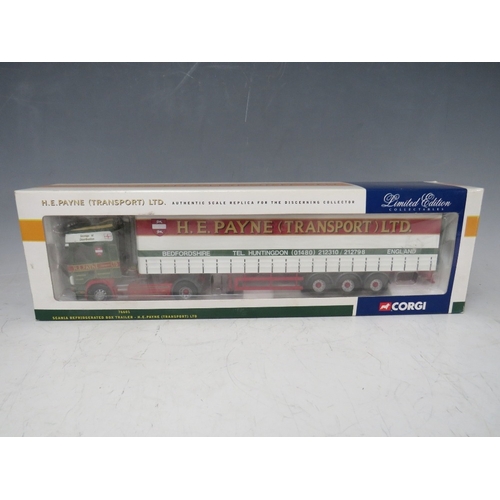 464 - FOUR BOXED CORGI 1:50 SCALE ARTICULATED LORRIES AND TRAILERS, to include HE Payne Scania 76601, Norf... 