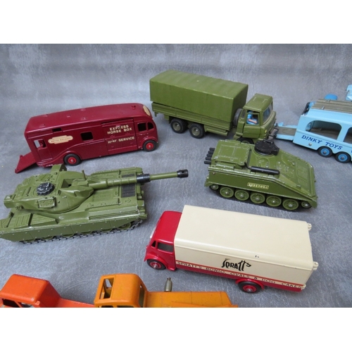 468 - A TRAY CONTAINING NINETEEN UNBOXED DINKY VEHICLES, to include two Pullmore car transporters, Cheifta... 