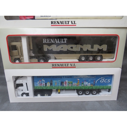 471 - FOUR BOXED ARTICULATED LORRIES AND TRAILERS, to include 1:43 scale Eligor MAN DCS Europe, 1:43 scale... 