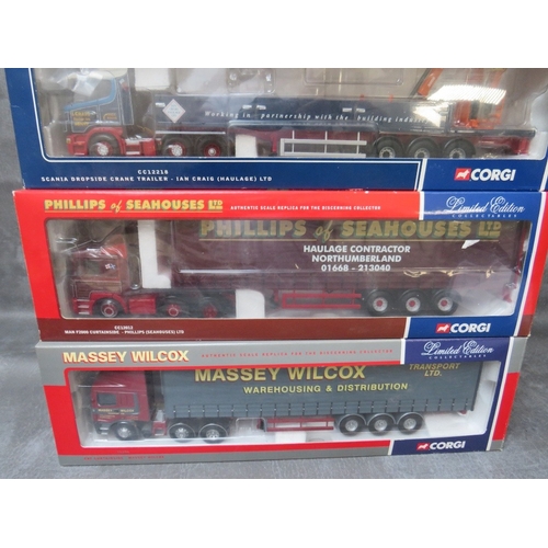 472 - FOUR BOXED CORGI 1:50 SCALE ARTICULATED LORRIES AND TRAILERS, to include I Craig Scania CC12218, Joh... 