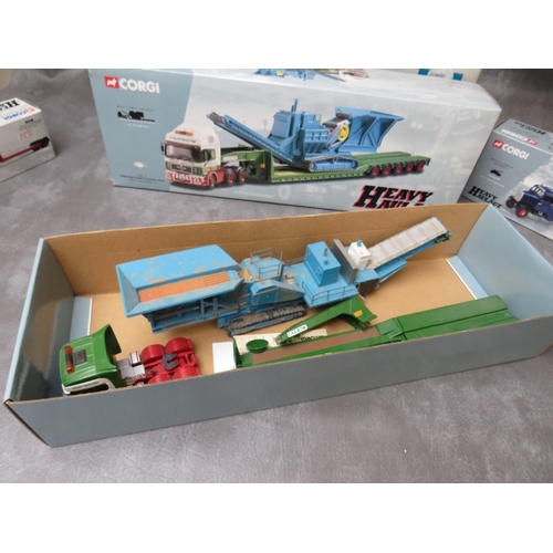 473 - THREE BOXED CORGI 1:50 SCALE HEAVY HAULAGE VEHICLES, to include Man King trailer and crusher Load CC... 