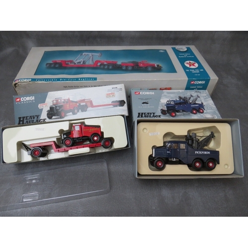 473 - THREE BOXED CORGI 1:50 SCALE HEAVY HAULAGE VEHICLES, to include Man King trailer and crusher Load CC... 