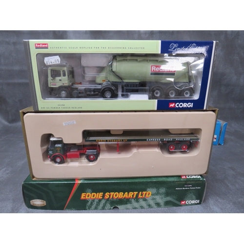 475 - A TRAY CONTAINING SIX BOXED CORGI VEHICLES, to include Eddie Stobart Atkinson Borderer flatbed trail... 