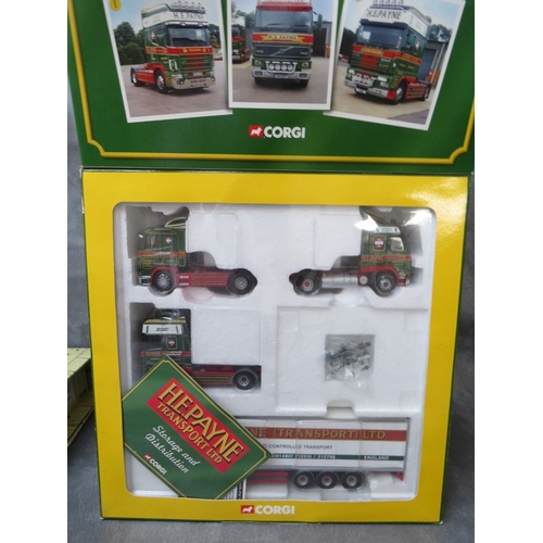 477 - A TRAY CONTAINING FOUR BOXED CORGI VEHICLES, to include 1:50 scale H E Payne limited edition set wit... 