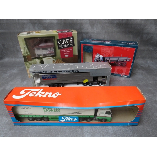 479 - FOUR BOXED DIE CAST VEHICLES, to include 1:50 scale Tekno Road & Sea Express articulated lorry and t... 