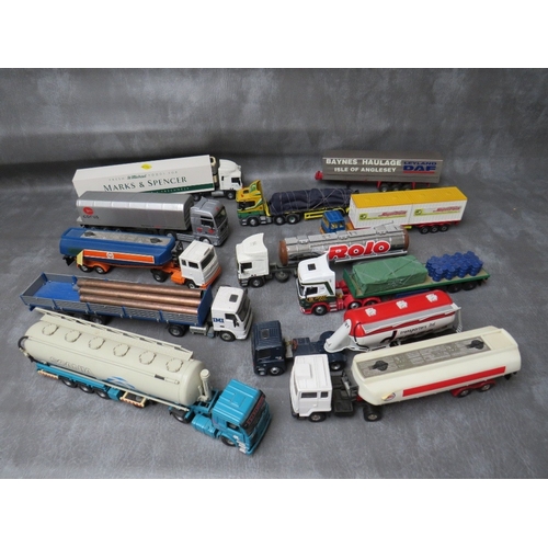 482 - TWELVE UNBOXED ARTICULATE LORRIES AND TRAILERS / TANKERS, mixed makes to include Tenko, Corgi etc.