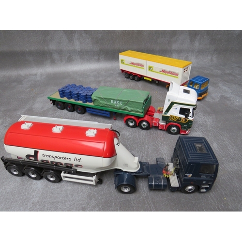 482 - TWELVE UNBOXED ARTICULATE LORRIES AND TRAILERS / TANKERS, mixed makes to include Tenko, Corgi etc.