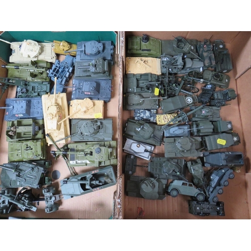 429 - TWO TRAYS OF DIE CAST MILITARY VEHICLES CONTAIING OVER FIFTY ITEMS, to include tanks, half tracks, g... 