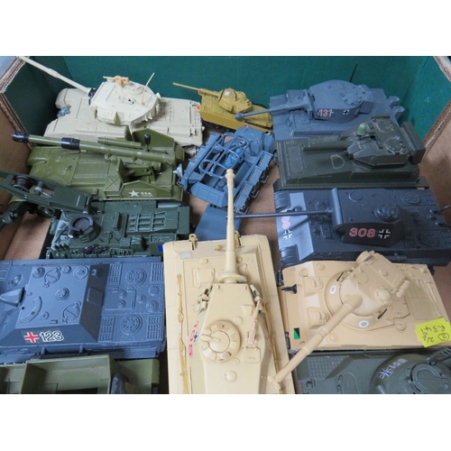 429 - TWO TRAYS OF DIE CAST MILITARY VEHICLES CONTAIING OVER FIFTY ITEMS, to include tanks, half tracks, g... 