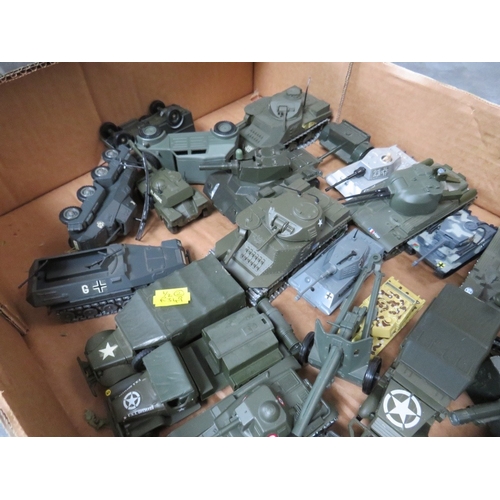 429 - TWO TRAYS OF DIE CAST MILITARY VEHICLES CONTAIING OVER FIFTY ITEMS, to include tanks, half tracks, g... 