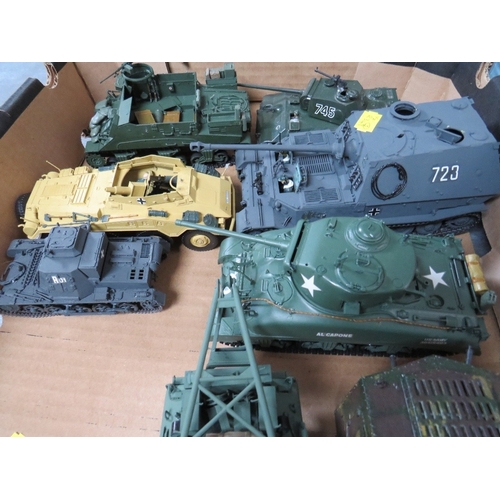 430 - TWO TRAYS OF PLASTIC MILITARY MODELS ETC., including soldiers, tanks and half tracks etc