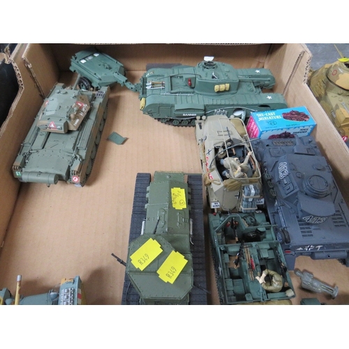 430 - TWO TRAYS OF PLASTIC MILITARY MODELS ETC., including soldiers, tanks and half tracks etc