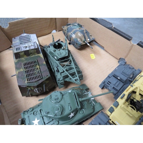 430 - TWO TRAYS OF PLASTIC MILITARY MODELS ETC., including soldiers, tanks and half tracks etc