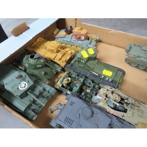 430 - TWO TRAYS OF PLASTIC MILITARY MODELS ETC., including soldiers, tanks and half tracks etc