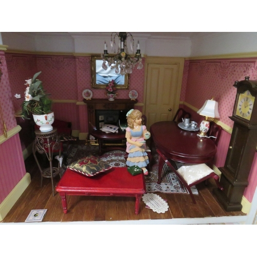 360 - AN EXCELLENT QUALITY ROTATING BASE DOLLS HOUSE, complete with fixed furniture, has shop frontage, H ... 