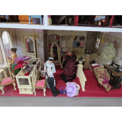 360 - AN EXCELLENT QUALITY ROTATING BASE DOLLS HOUSE, complete with fixed furniture, has shop frontage, H ... 