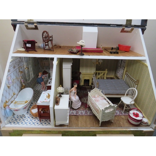 360 - AN EXCELLENT QUALITY ROTATING BASE DOLLS HOUSE, complete with fixed furniture, has shop frontage, H ... 