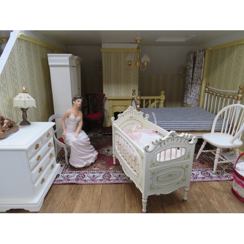 360 - AN EXCELLENT QUALITY ROTATING BASE DOLLS HOUSE, complete with fixed furniture, has shop frontage, H ... 