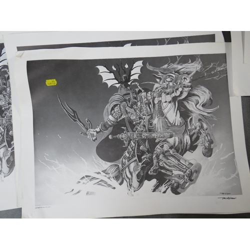 305 - APPROXIMATLEY SEVENTY FOUR HEROIC AND FANTASY ART PRINTS BY DAVID DE-LEUW, to include Dragon Lord, M... 