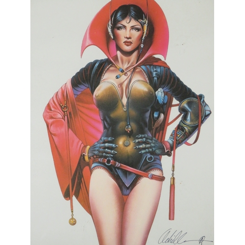 306 - A SET OF THREE FRAMED FANTASY SIGNED PRINTS BY CHRIS ACHILLES 1993, to include Miss America, Queen B... 