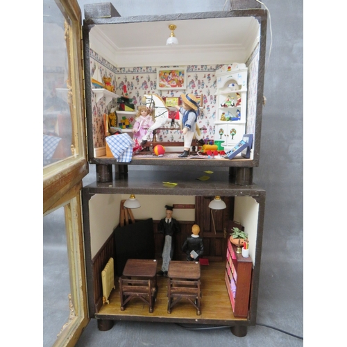 362 - TWO DIORAMA ROOM BOXES, displaying a Victorian class room and a child's play room