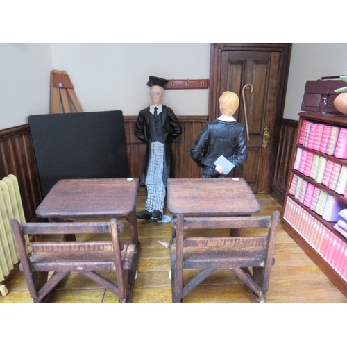 362 - TWO DIORAMA ROOM BOXES, displaying a Victorian class room and a child's play room