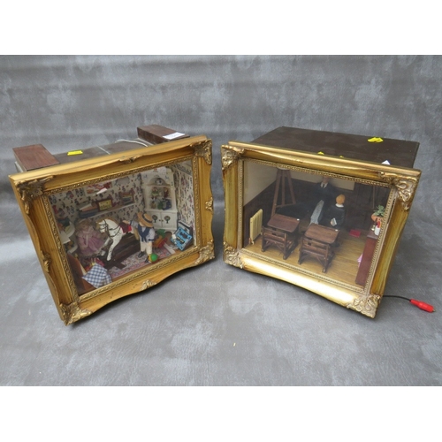 362 - TWO DIORAMA ROOM BOXES, displaying a Victorian class room and a child's play room