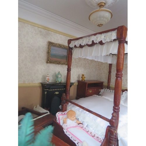 364 - A BAY FRONTED ROOM BOX DIORAMA, depicting a Victorian bedroom