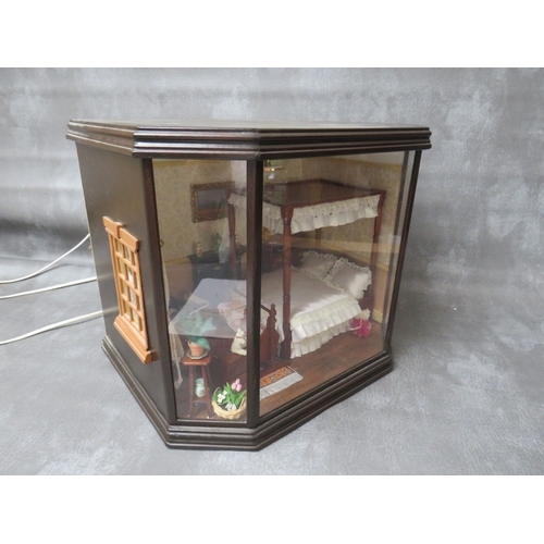 364 - A BAY FRONTED ROOM BOX DIORAMA, depicting a Victorian bedroom