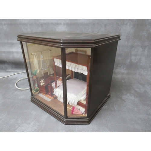 364 - A BAY FRONTED ROOM BOX DIORAMA, depicting a Victorian bedroom