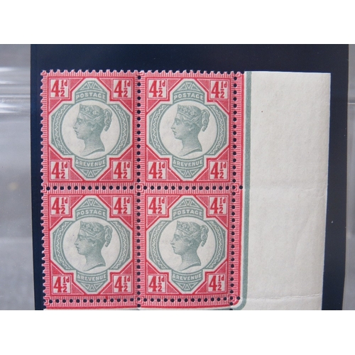 10 - QV MINT 4 1/2D BLOCK OF 4, showing sheet margins