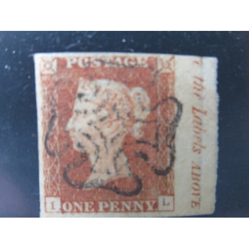 100 - QV FINE USED 1D RED, imperf, plate 16, full black mx marginal inscription